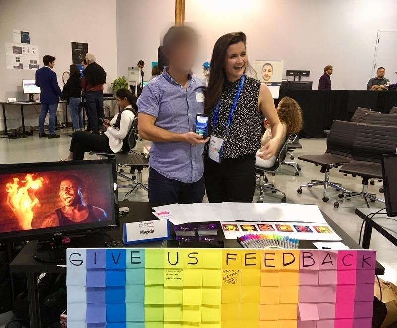 Pilar Dueñas presenting her work at a Silicon Valley showcase